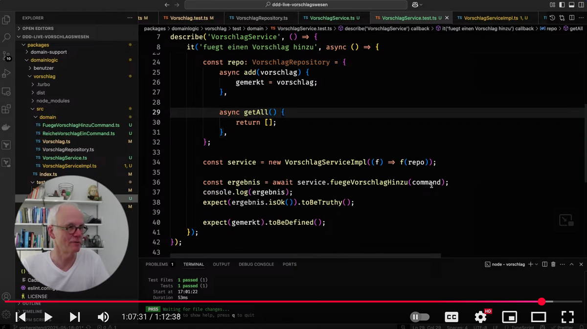 DDD Live: Ein DDD-Modul in TypeScript ausprogrammieren (S01E07)